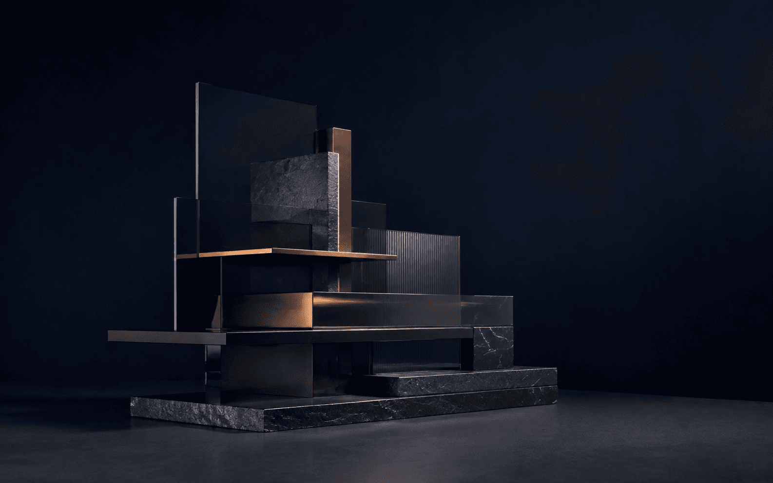 An architectural study in stone, glass, and brass representing disciplined portfolio construction