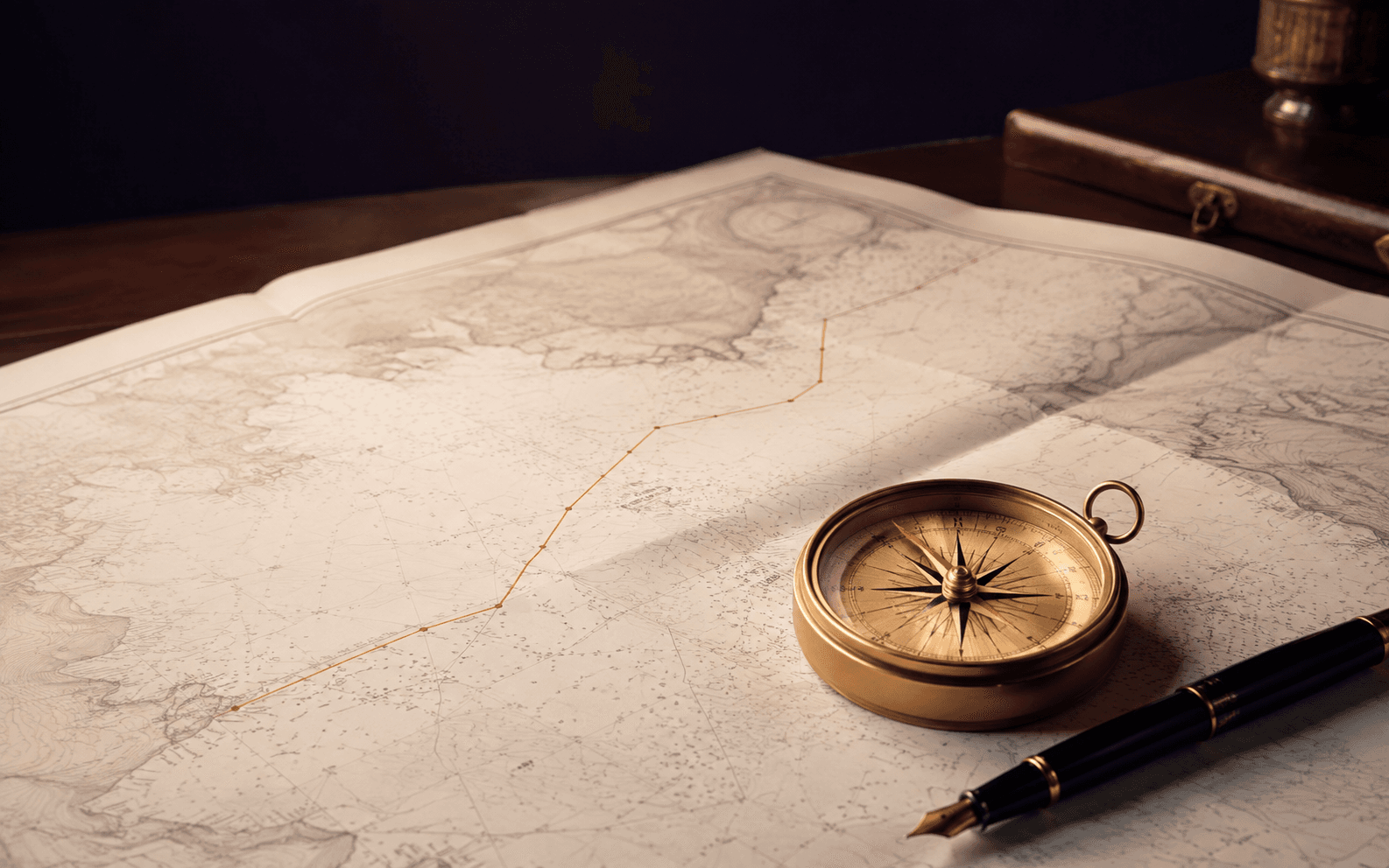 A precision compass and plotted route representing independent judgment